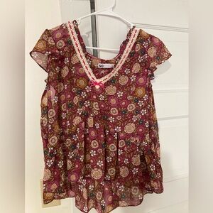 Floral Pink Blouse with Lace Trim NWTS